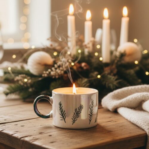 Sveča v skodelici Cypress & Fir, bela